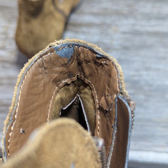 Carlos Women's Brown Embroidered Leather Upper Cowboy Ankle Boots Size 6.5 M - Picture 6 of 7